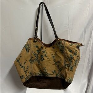 Lucky Brand Vintage Canvas & Leather Oversized Tote Bag Tan/Green/Brown